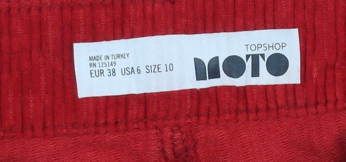 Topshop Women Red Corduroy Short Skirt Size 10 High Rise Casual