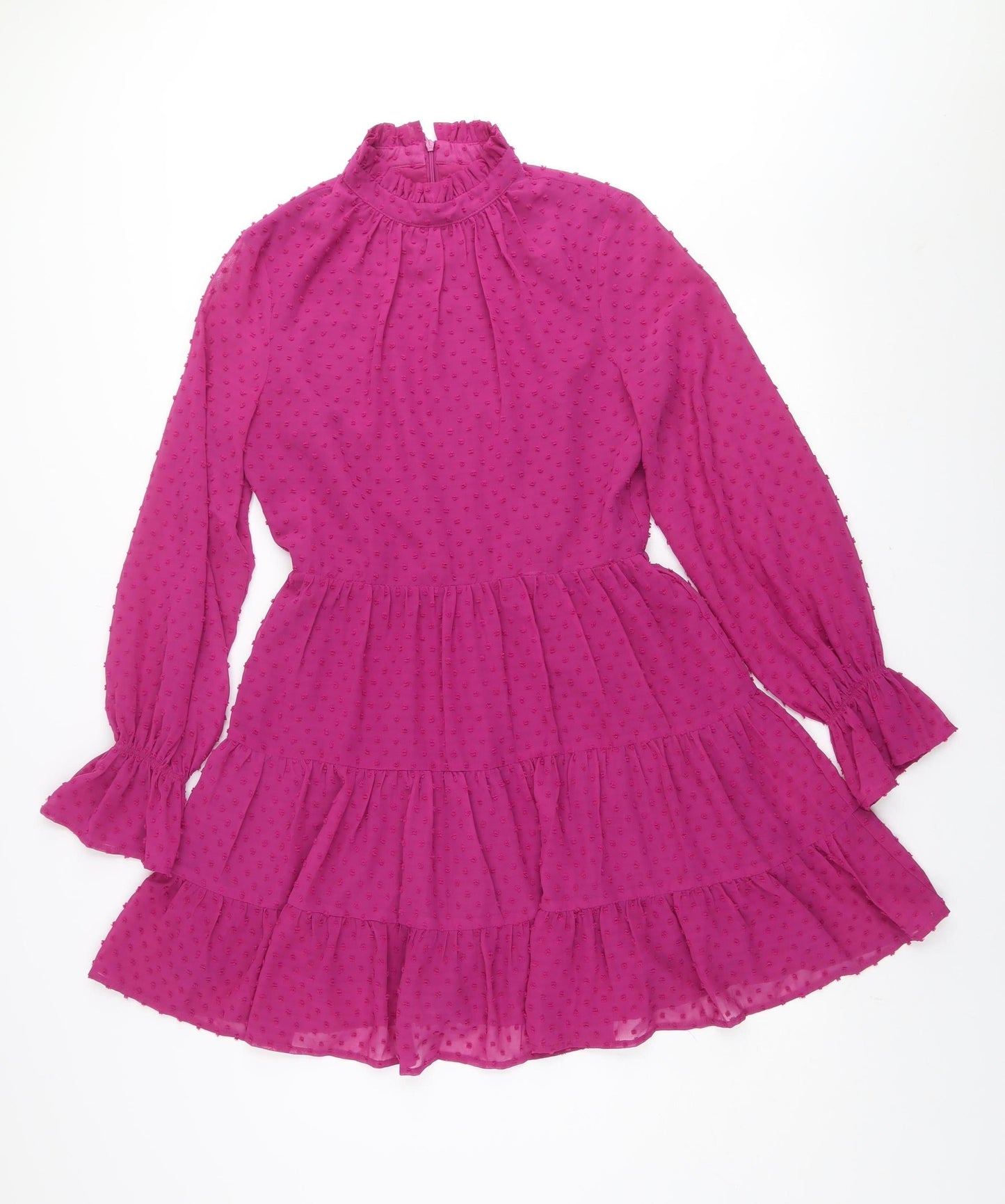 Ivy Lane Women Pink High Neck Long Sleeve Ruffle A-Line Dress Size 10