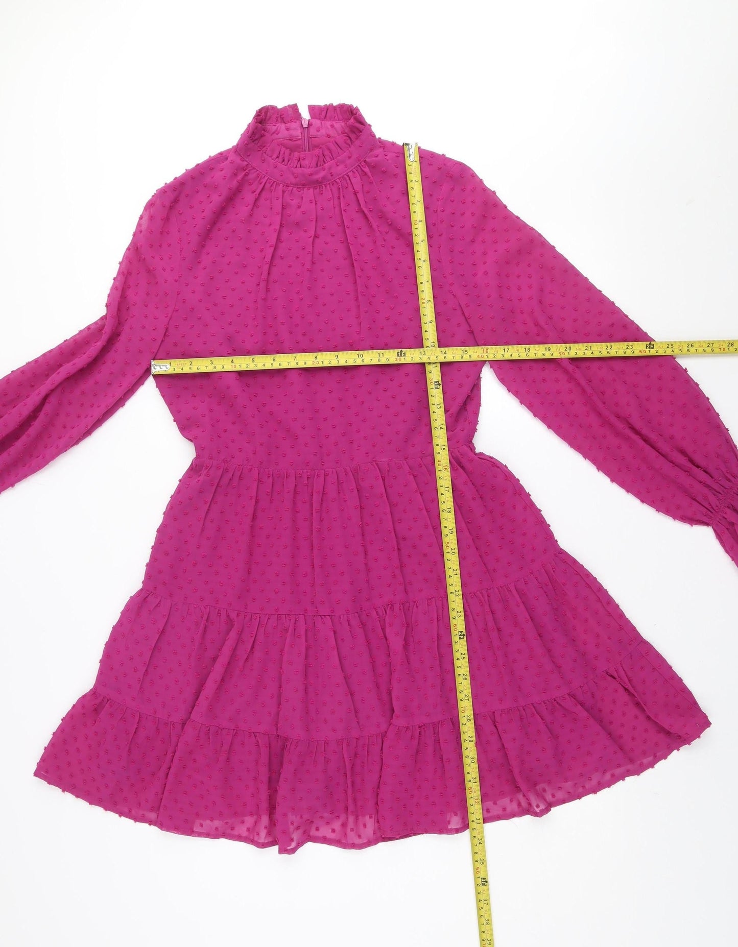 Ivy Lane Women Pink High Neck Long Sleeve Ruffle A-Line Dress Size 10