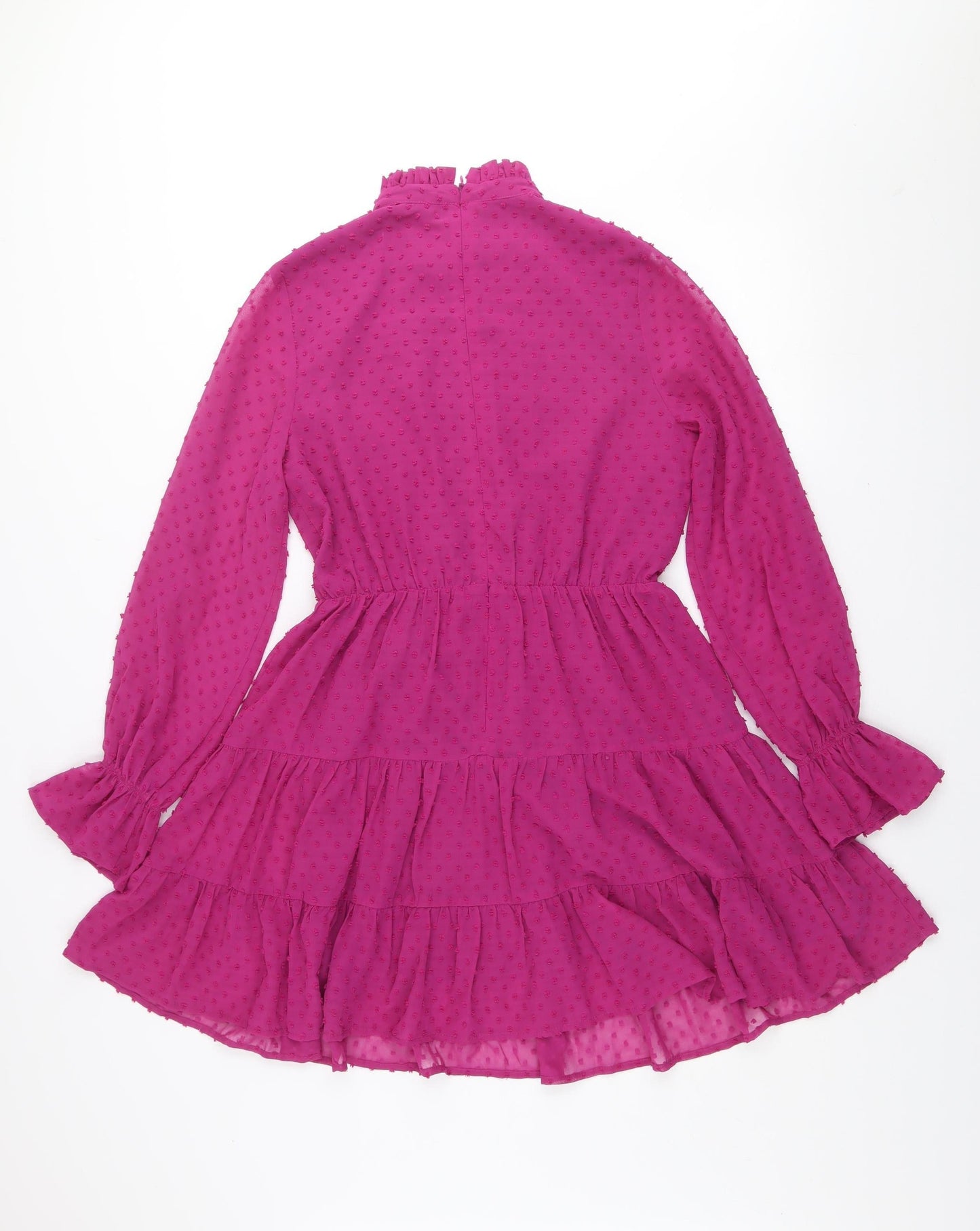 Ivy Lane Women Pink High Neck Long Sleeve Ruffle A-Line Dress Size 10
