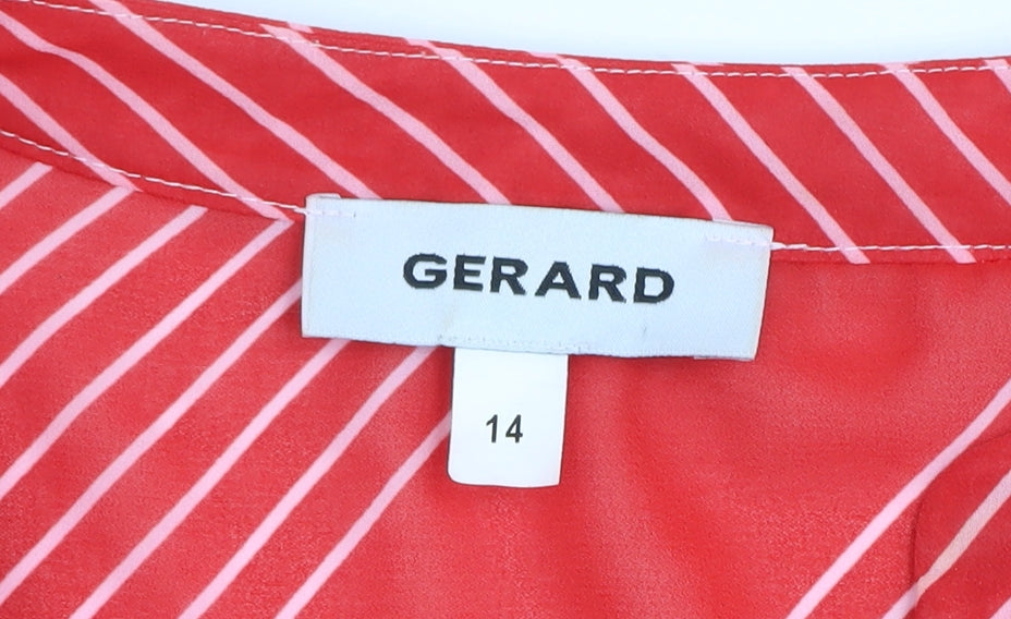 Gerard Womens Red Striped Tunic Blouse Size 14 Long Sleeve
