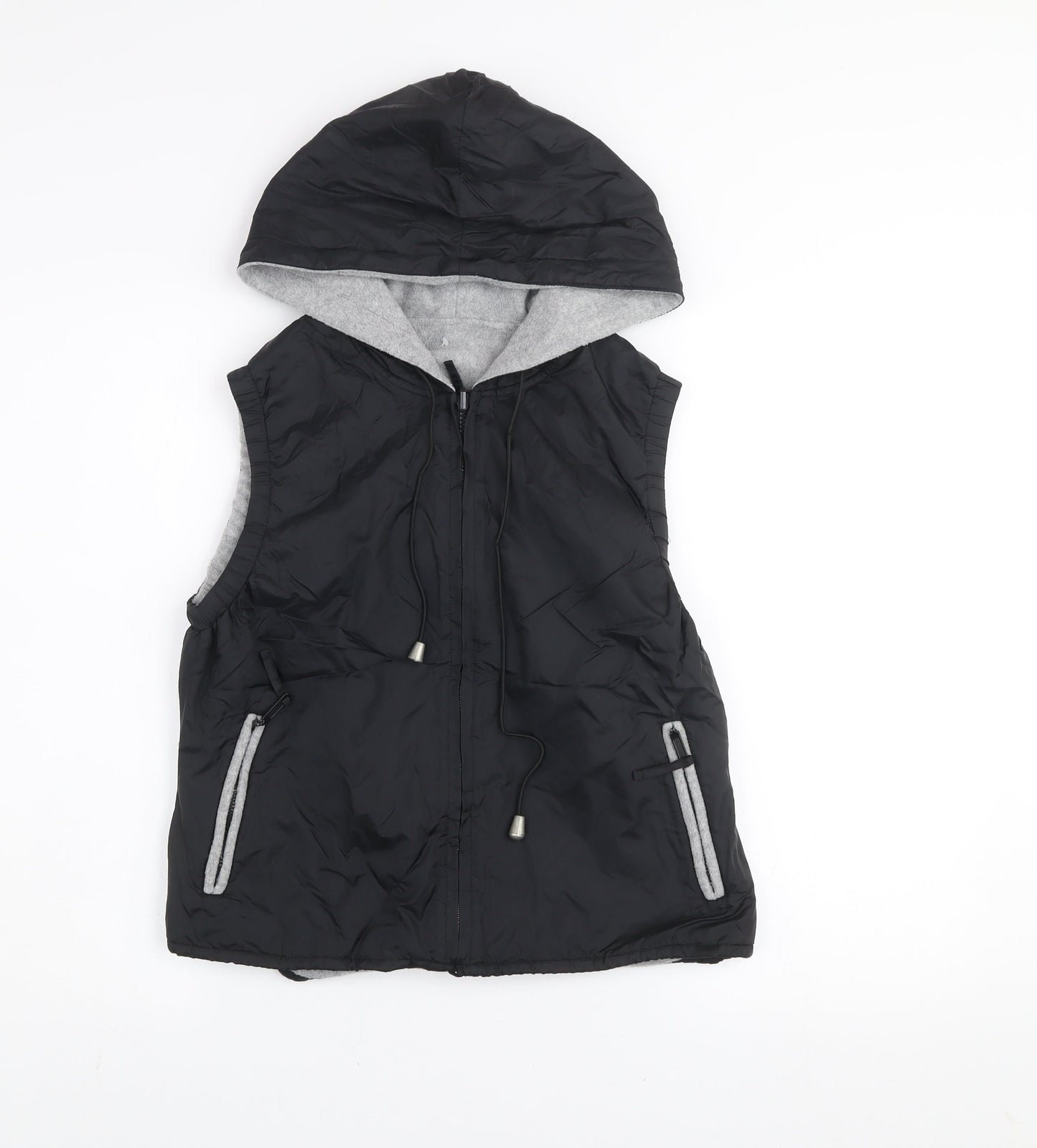 Etam Women’s Black Hooded Waistcoat Size 10 Nylon Zip Vest