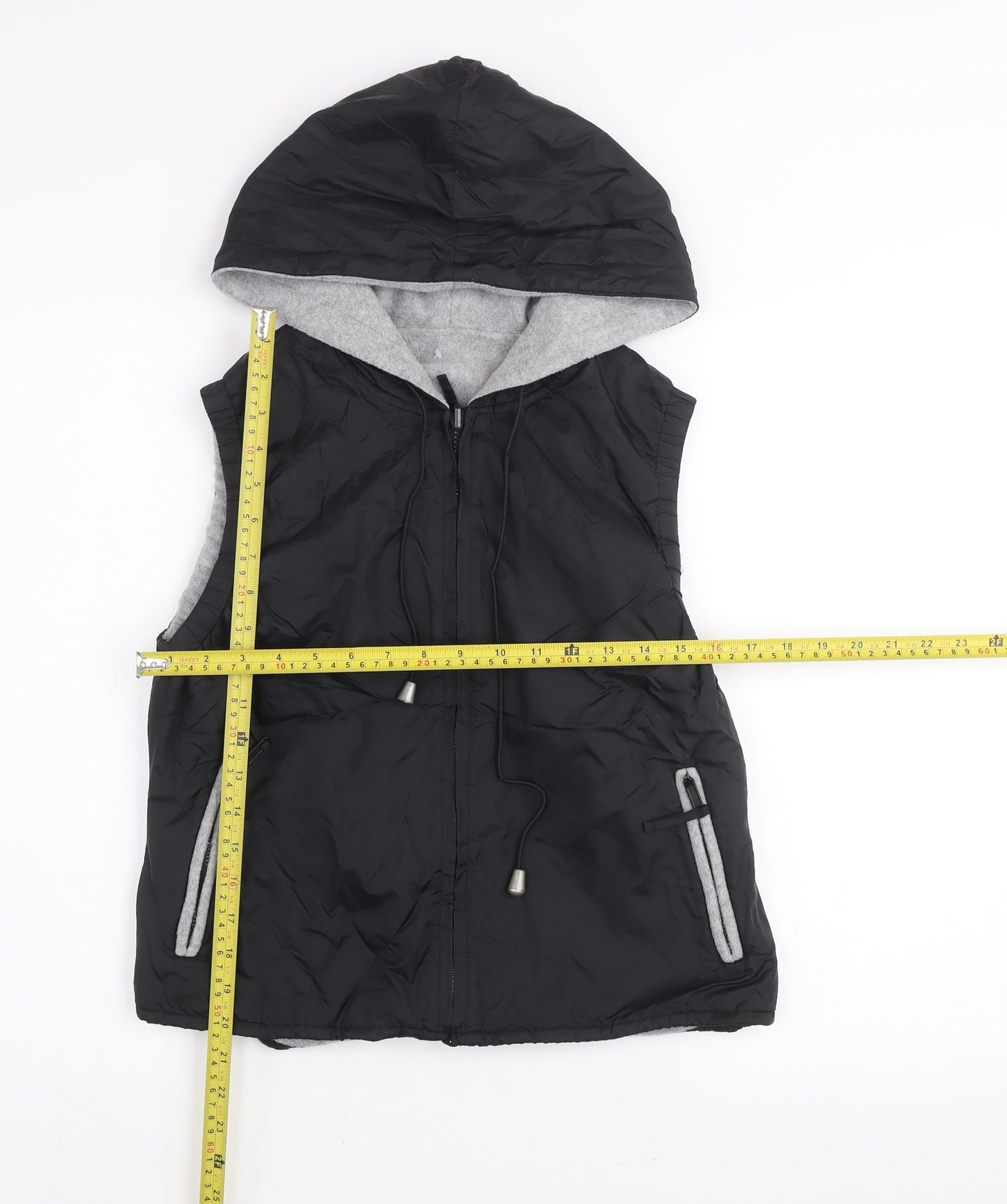 Etam Women’s Black Hooded Waistcoat Size 10 Nylon Zip Vest