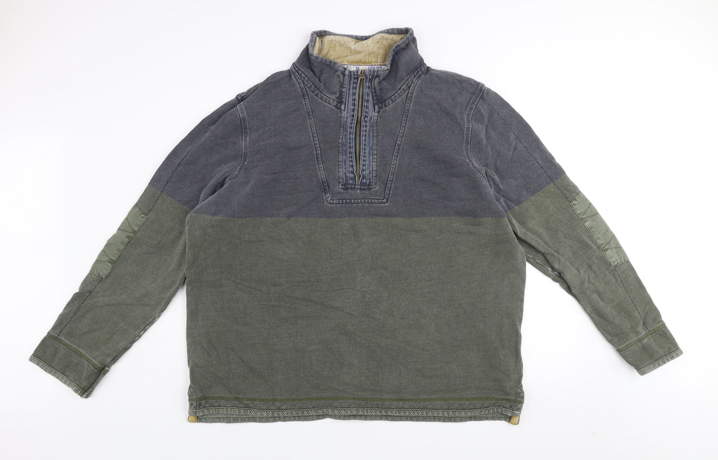 Fat Face Men's Green High Neck 1/4 Zip Cotton Sweatshirt L