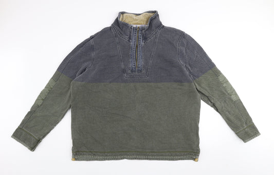 Fat Face Men's Green High Neck 1/4 Zip Cotton Sweatshirt L