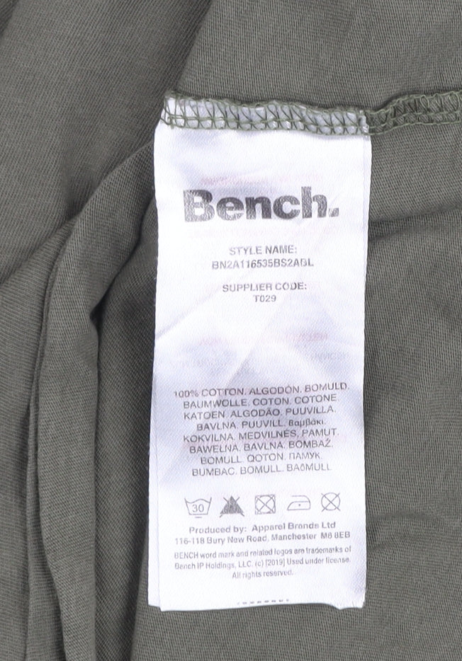 Bench Men's Green Cotton Regular Fit Short Sleeve Crew Neck T-Shirt L