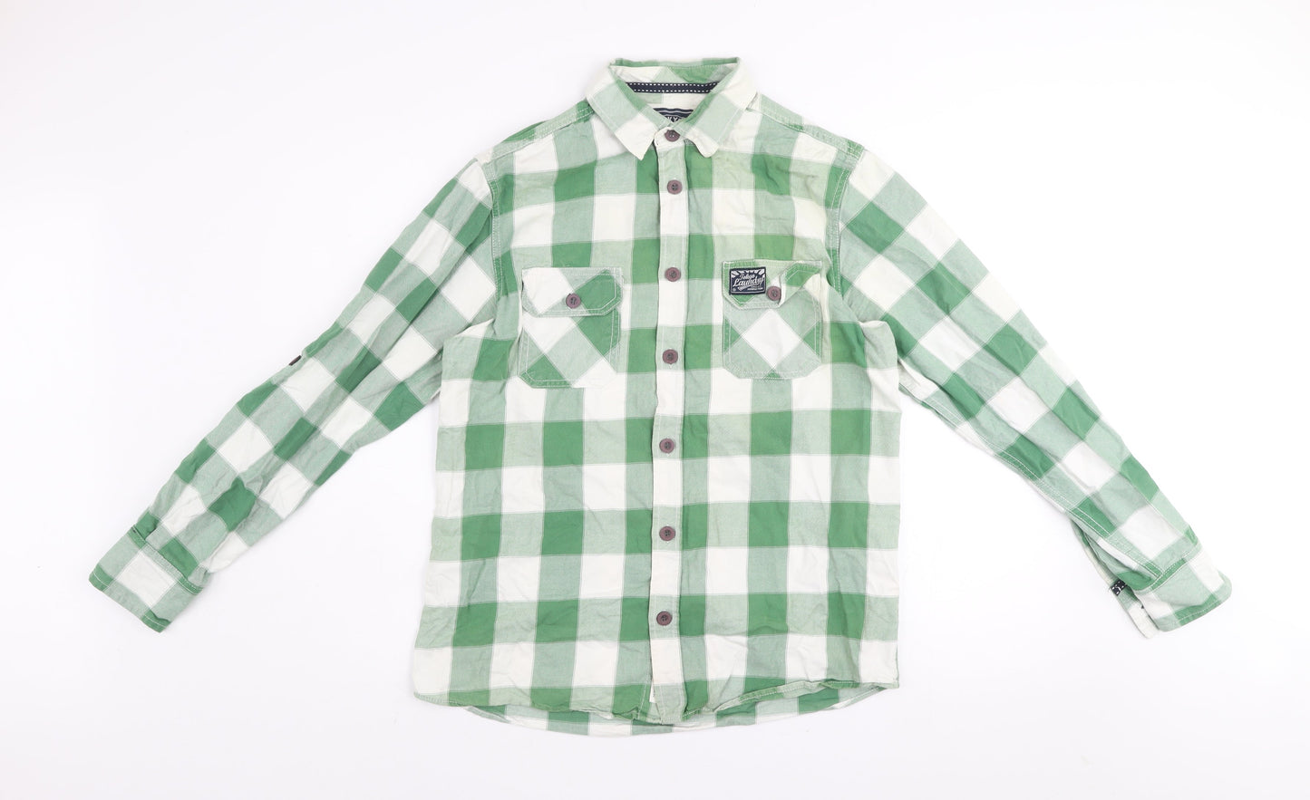 Tokyo Laundry Men's Green Checked Long Sleeve Cotton Shirt Size L