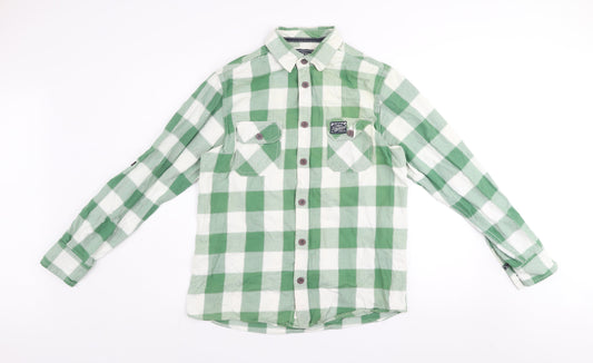 Tokyo Laundry Men's Green Checked Long Sleeve Cotton Shirt Size L