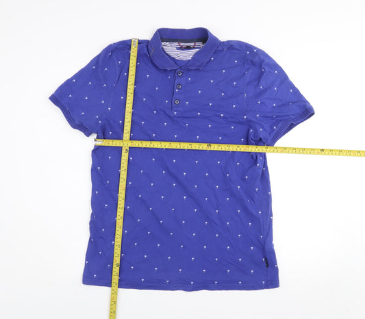Ted Baker Men's Blue Palm Print Cotton Polo Shirt Size L