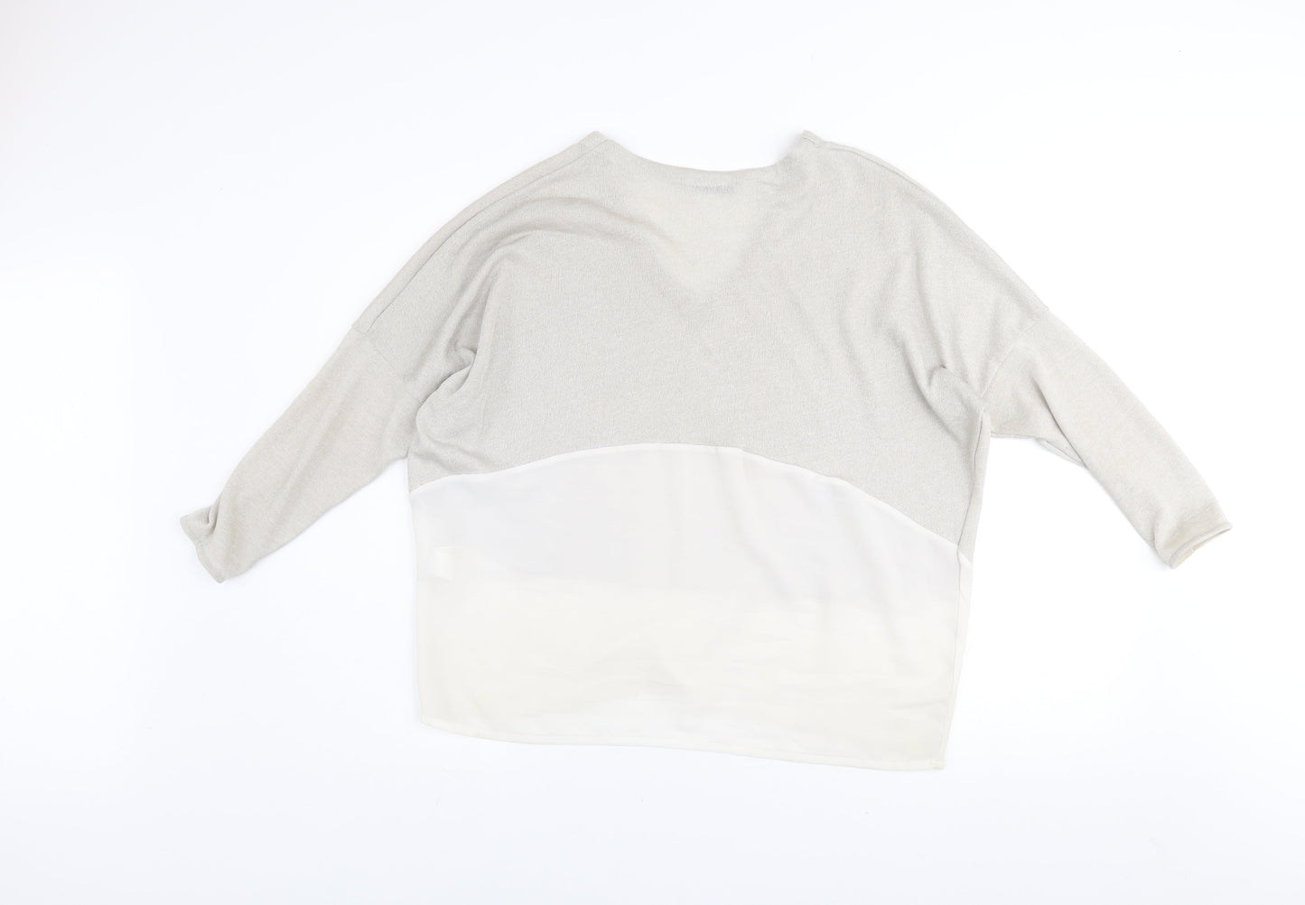 Zara Women Beige V-Neck Relaxed Knit Pullover Jumper Size M