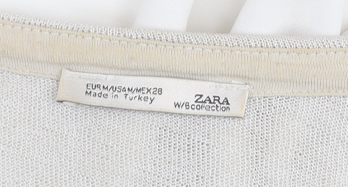 Zara Women Beige V-Neck Relaxed Knit Pullover Jumper Size M