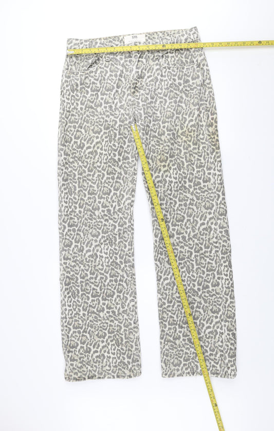 STR Teen Grey Animal Print Straight Jeans Size 14 Cotton