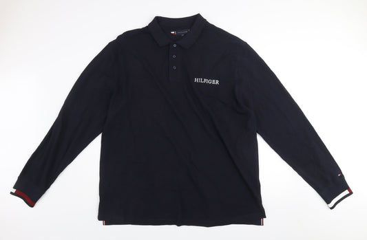 Tommy Hilfiger Men’s Blue 3XL Long Sleeve Cotton Button-Up Polo Top