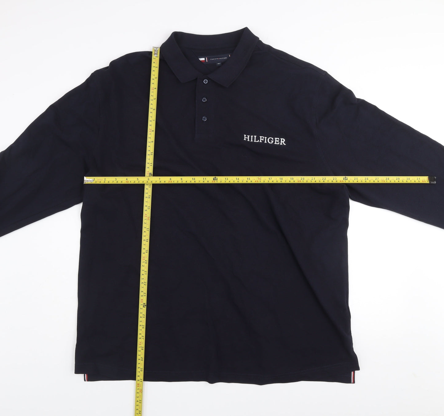 Tommy Hilfiger Men’s Blue 3XL Long Sleeve Cotton Button-Up Polo Top