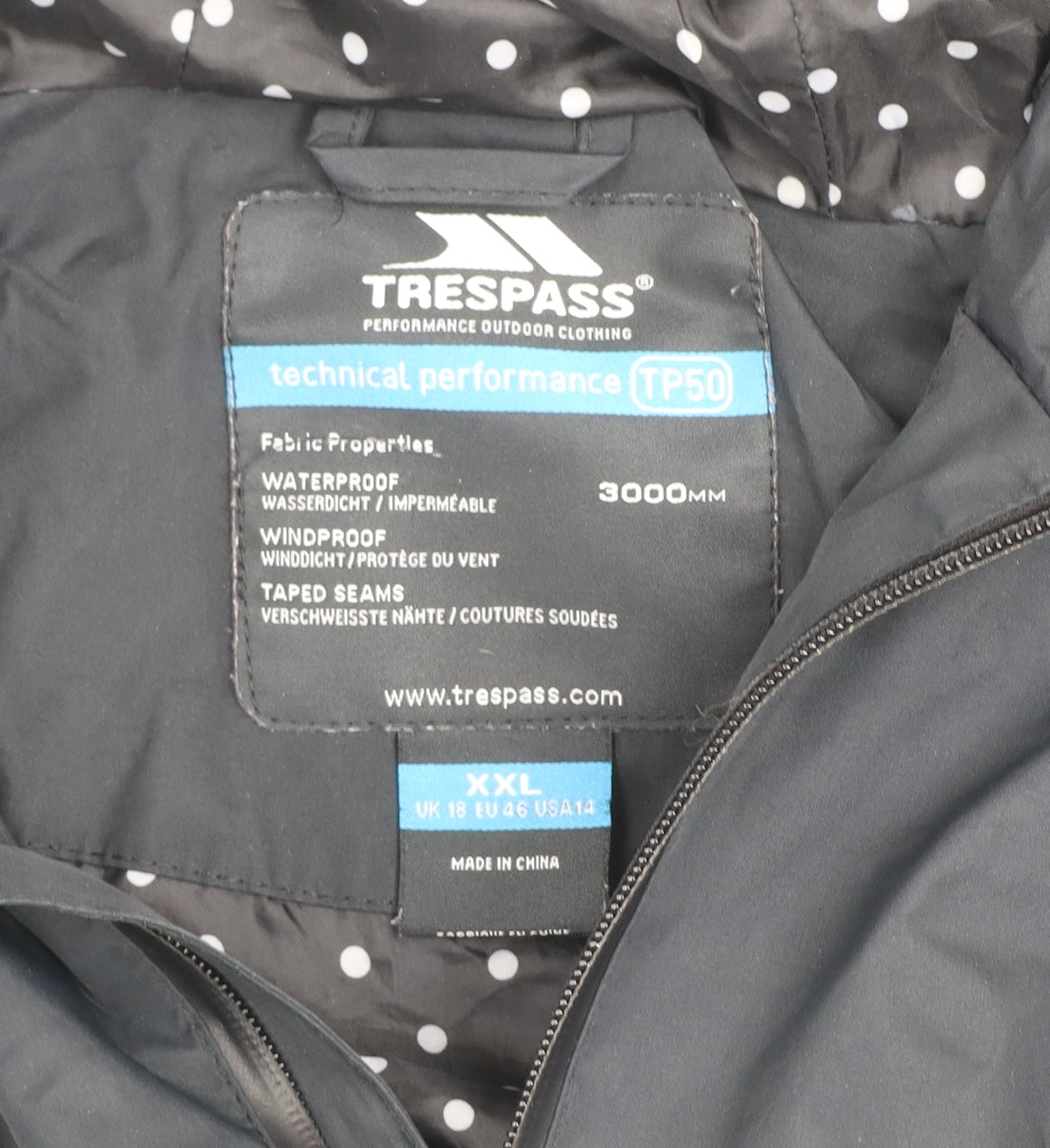 Trespass Womens Black XL Waterproof Hooded Rain Coat Jacket