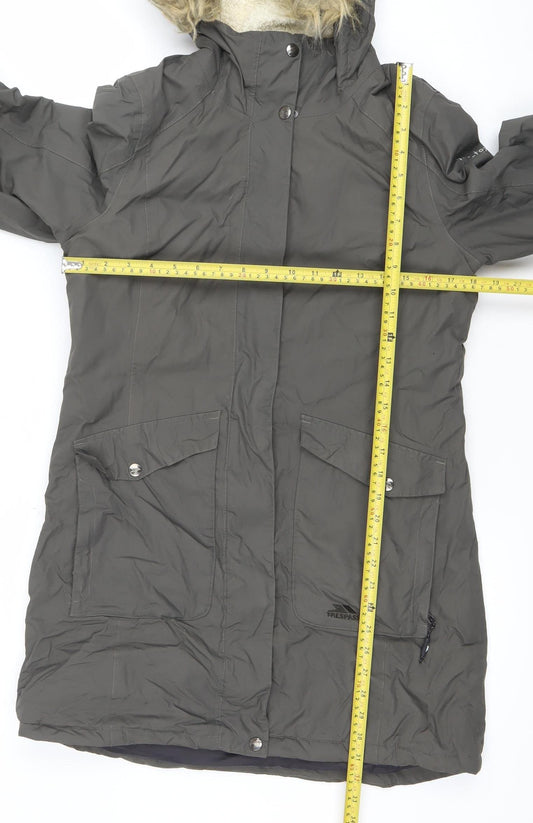 Trespass Womens Grey Faux Fur Hooded Waterproof Parka Coat Size 10
