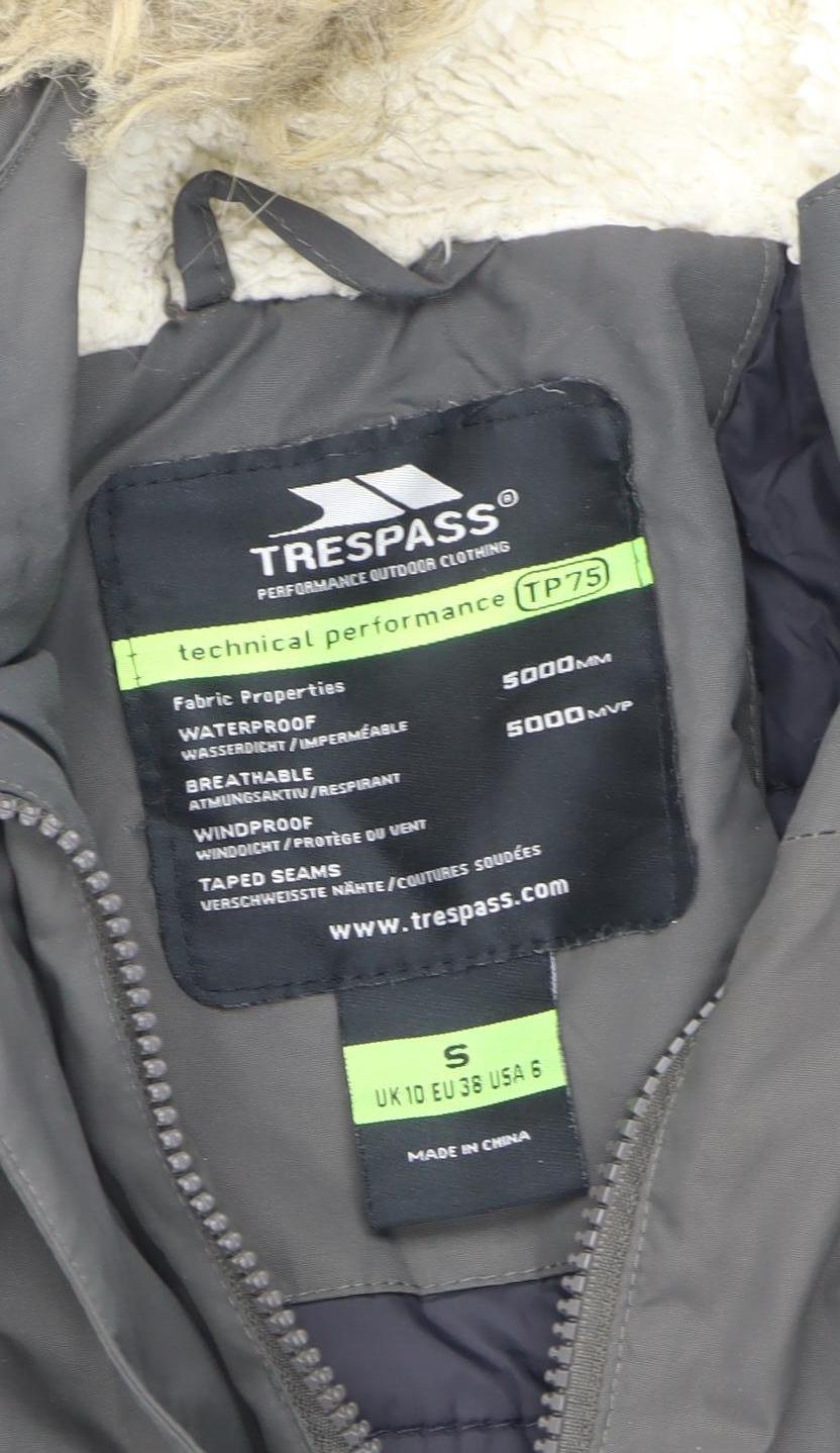 Trespass Womens Grey Faux Fur Hooded Waterproof Parka Coat Size 10