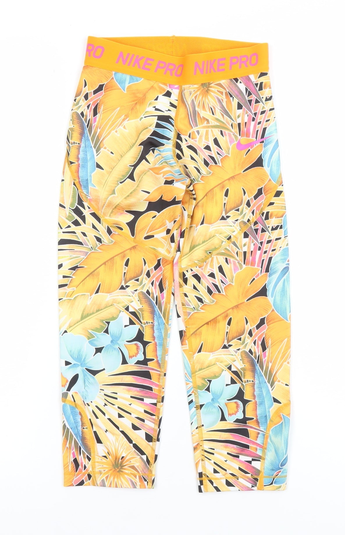 Nike Girls Multicoloured Tropical Dri-FIT Cropped Activewear Leggings M 10-12 Years