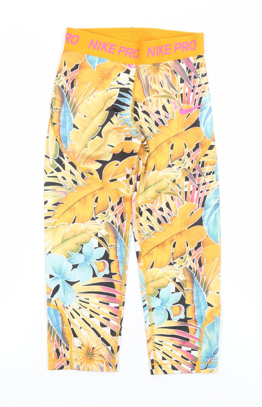 Nike Girls Multicoloured Tropical Dri-FIT Cropped Activewear Leggings M 10-12 Years