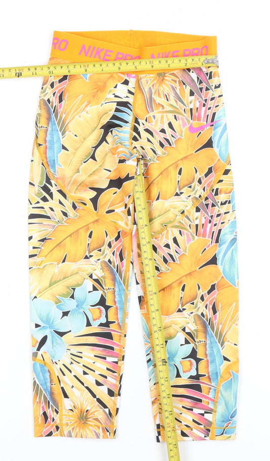 Nike Girls Multicoloured Tropical Dri-FIT Cropped Activewear Leggings M 10-12 Years