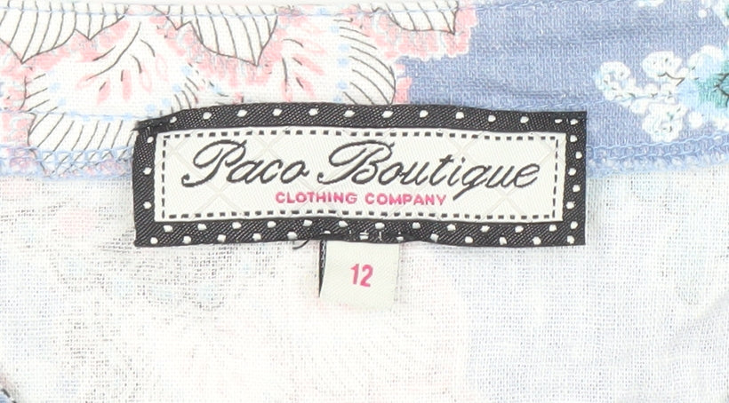 Paco Boutique Women Blue Paisley Linen Cotton Sleeveless Shift Dress Size 12