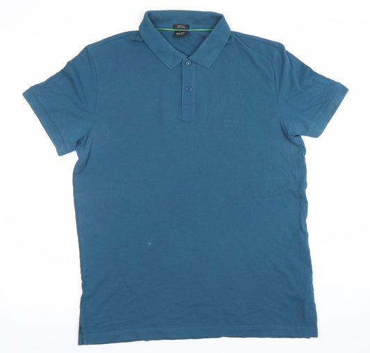Hugo Boss Men's Blue Cotton Regular Fit Polo Shirt XL