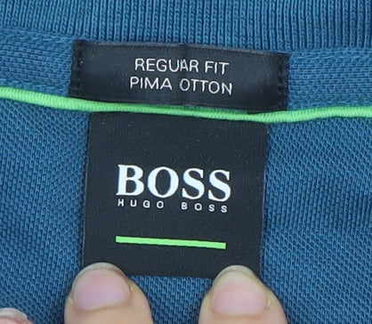 Hugo Boss Men's Blue Cotton Regular Fit Polo Shirt XL