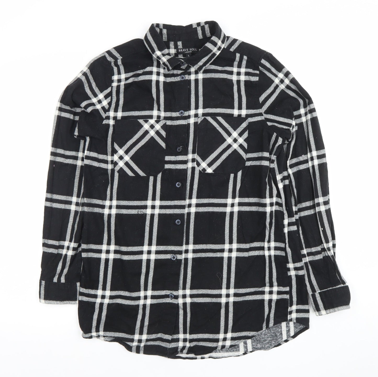 Brave Soul Men's Black Check Long Sleeve Cotton Flannel Shirt S