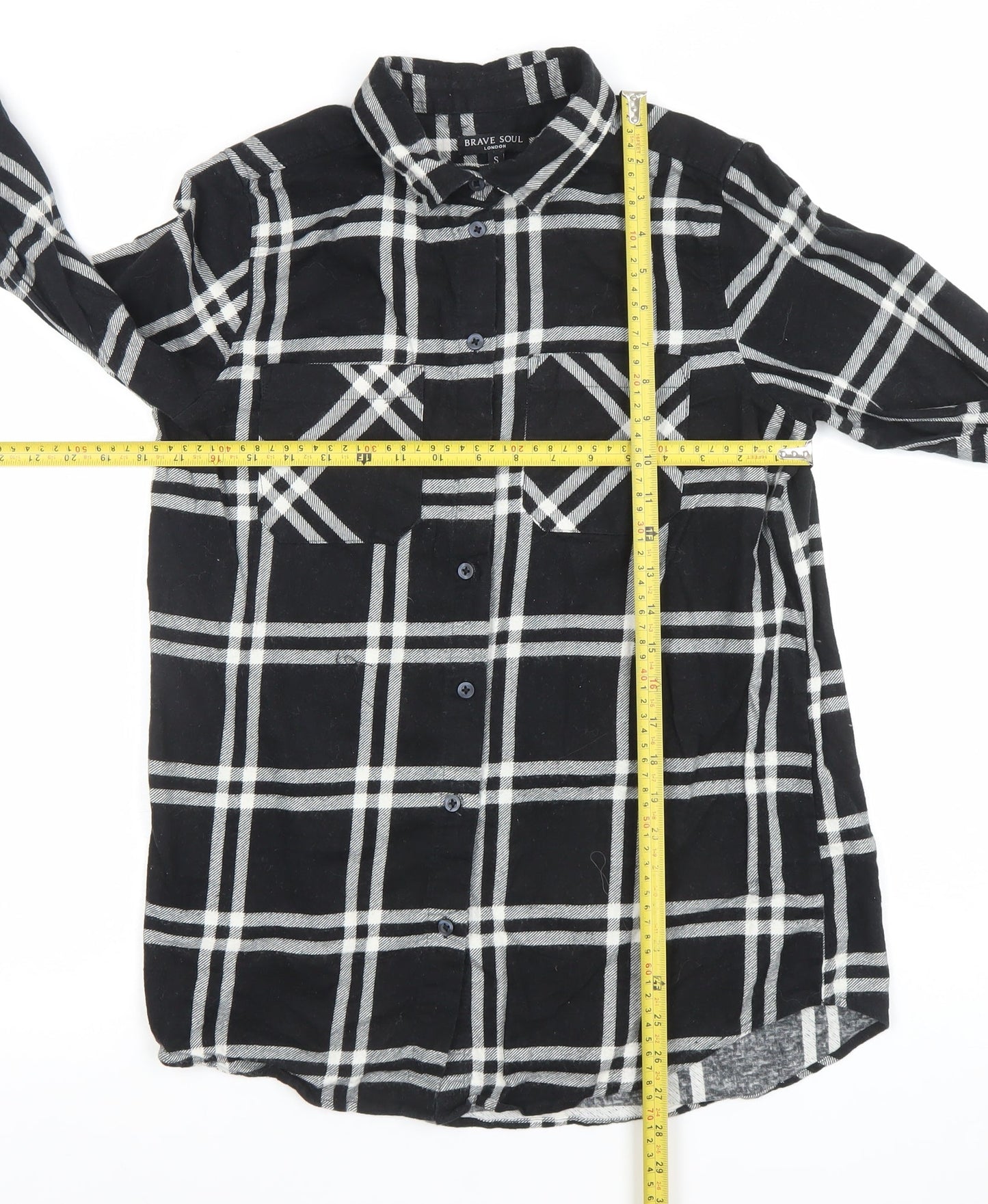 Brave Soul Men's Black Check Long Sleeve Cotton Flannel Shirt S