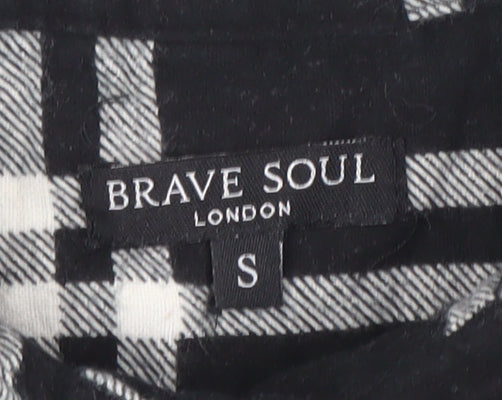 Brave Soul Men's Black Check Long Sleeve Cotton Flannel Shirt S