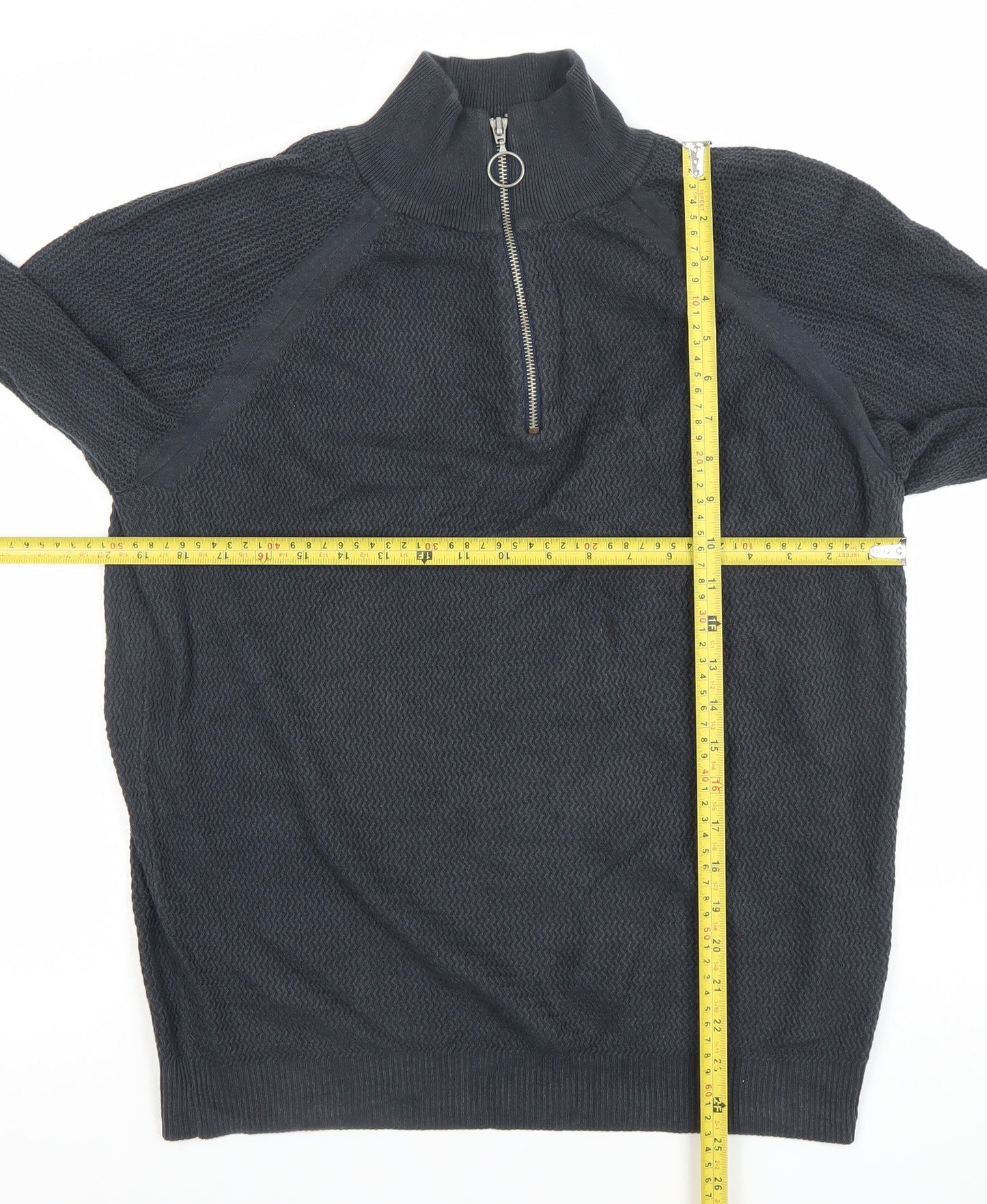 Friday Casual Men's Blue Cotton Half Zip Jumper L Waffle Knit