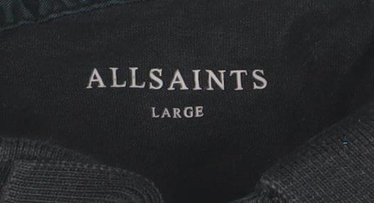 AllSaints Men’s Black Slim Fit Cotton Polo Shirt Size L