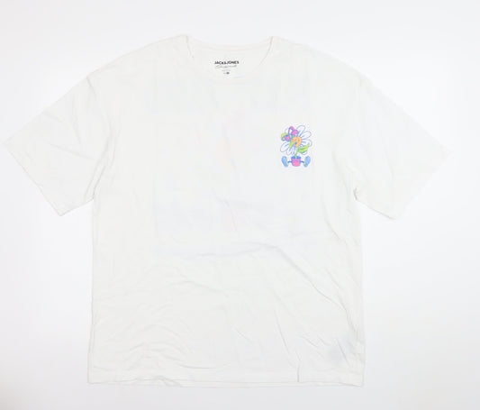 Jack & Jones Men’s White Graphic Plant-Based Cotton T-Shirt M