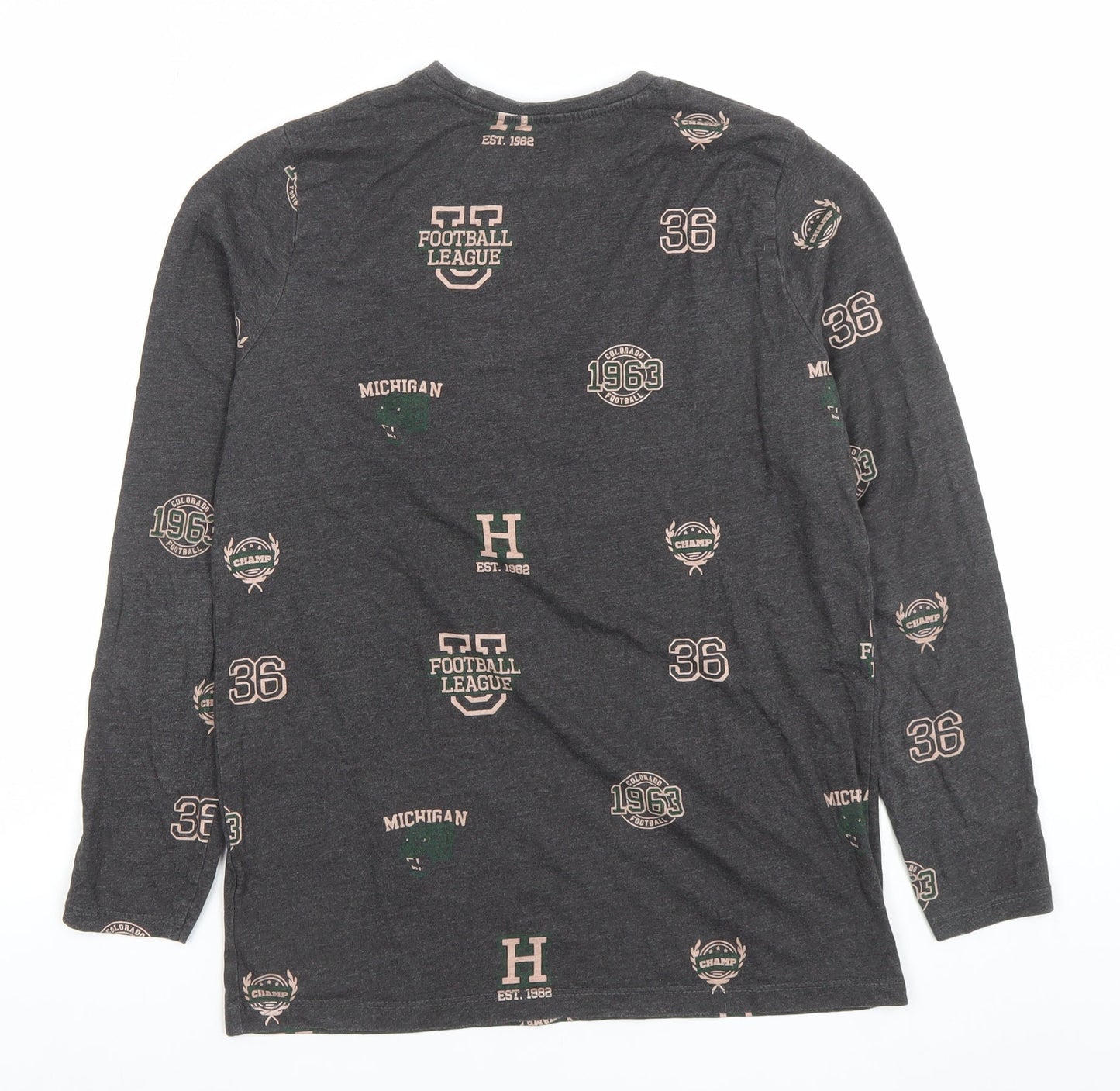 Primark Girls Dark Grey Long Sleeve Football League Graphic T-Shirt 13-14 Years