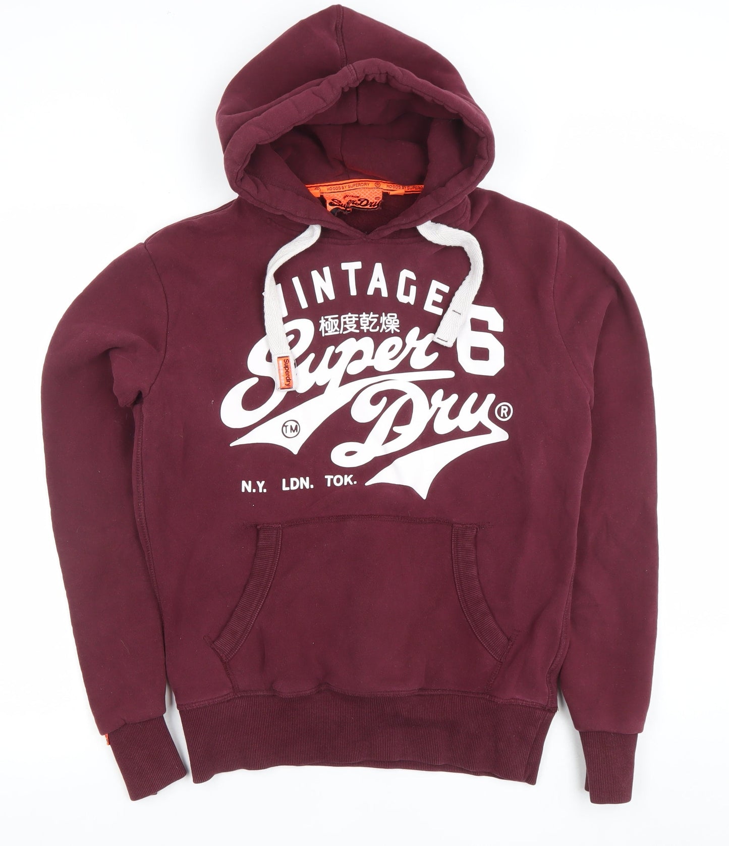 Superdry Men's Red Pullover Hoodie S Vintage Graphic Logo Sweatshirt