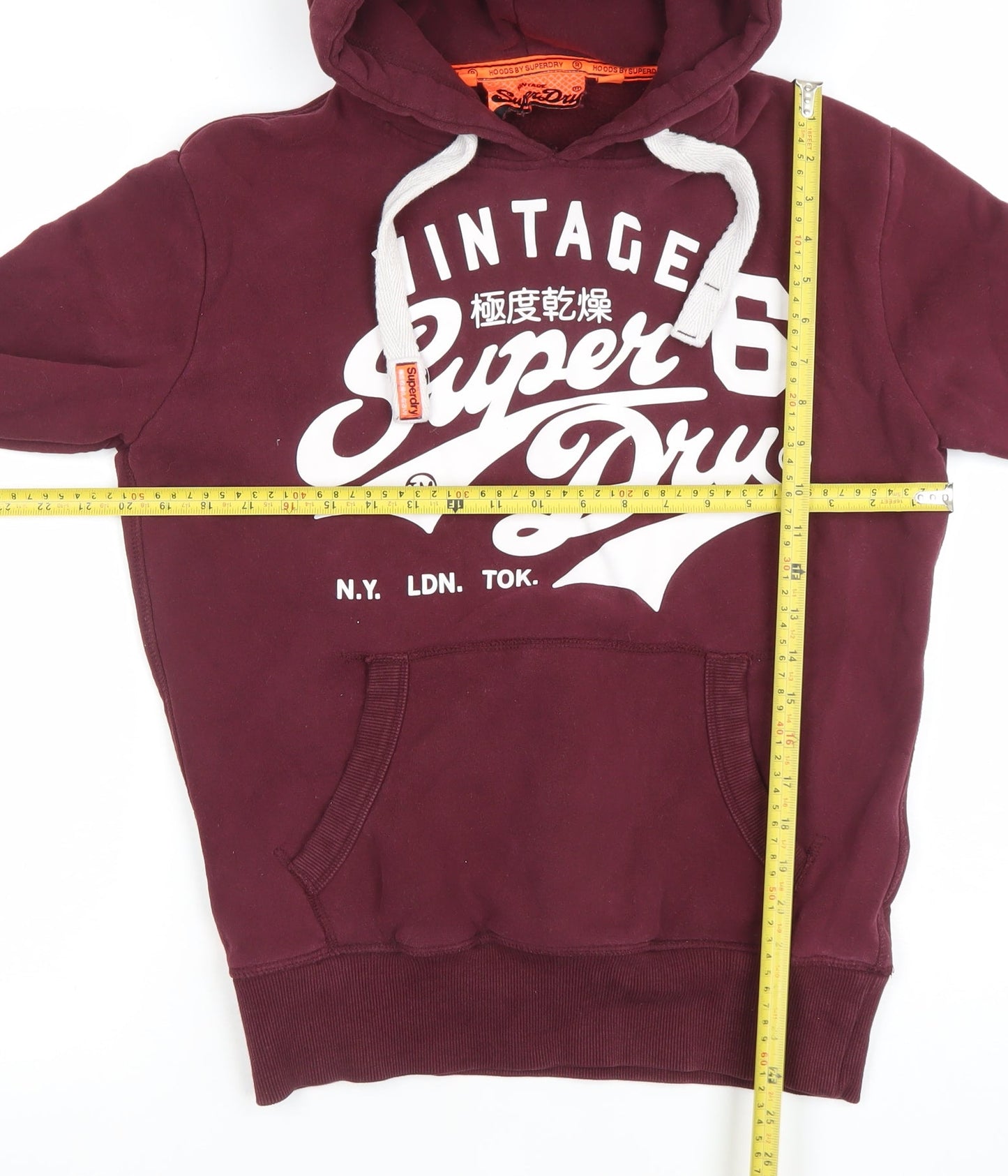 Superdry Men's Red Pullover Hoodie S Vintage Graphic Logo Sweatshirt