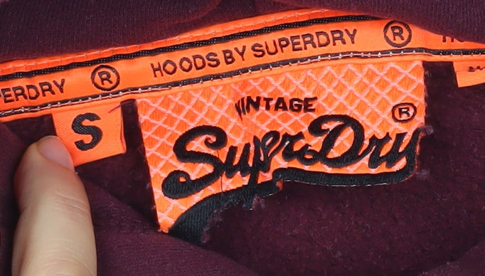 Superdry Men's Red Pullover Hoodie S Vintage Graphic Logo Sweatshirt