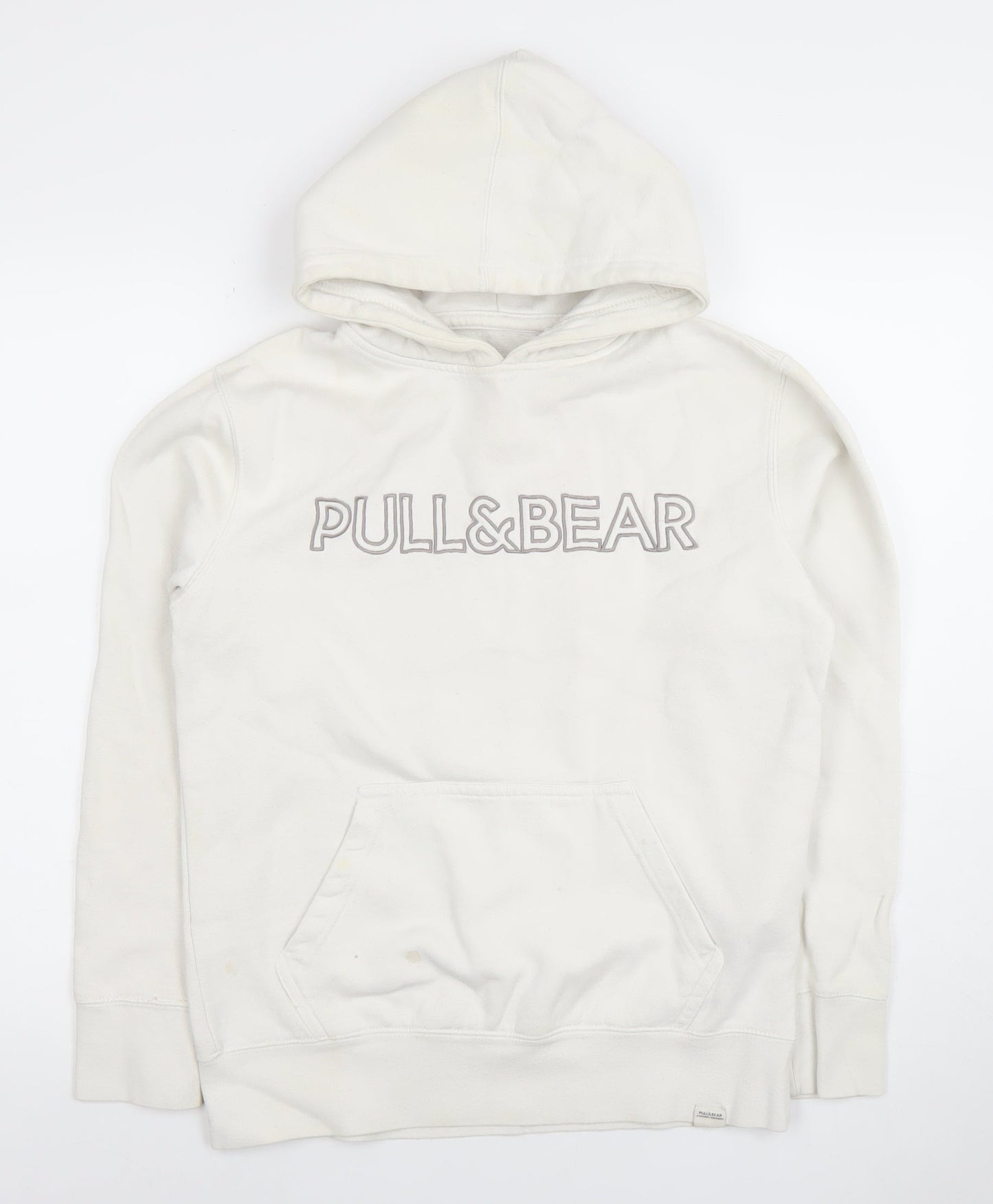 Pull & Bear Women's White Small Pullover Hoodie Cotton Blend