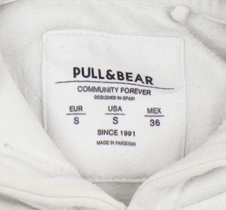 Pull & Bear Women's White Small Pullover Hoodie Cotton Blend