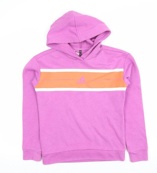 Adidas Girls Pink Pullover Hoodie 11-12 Years Colourblock Logo Fleece