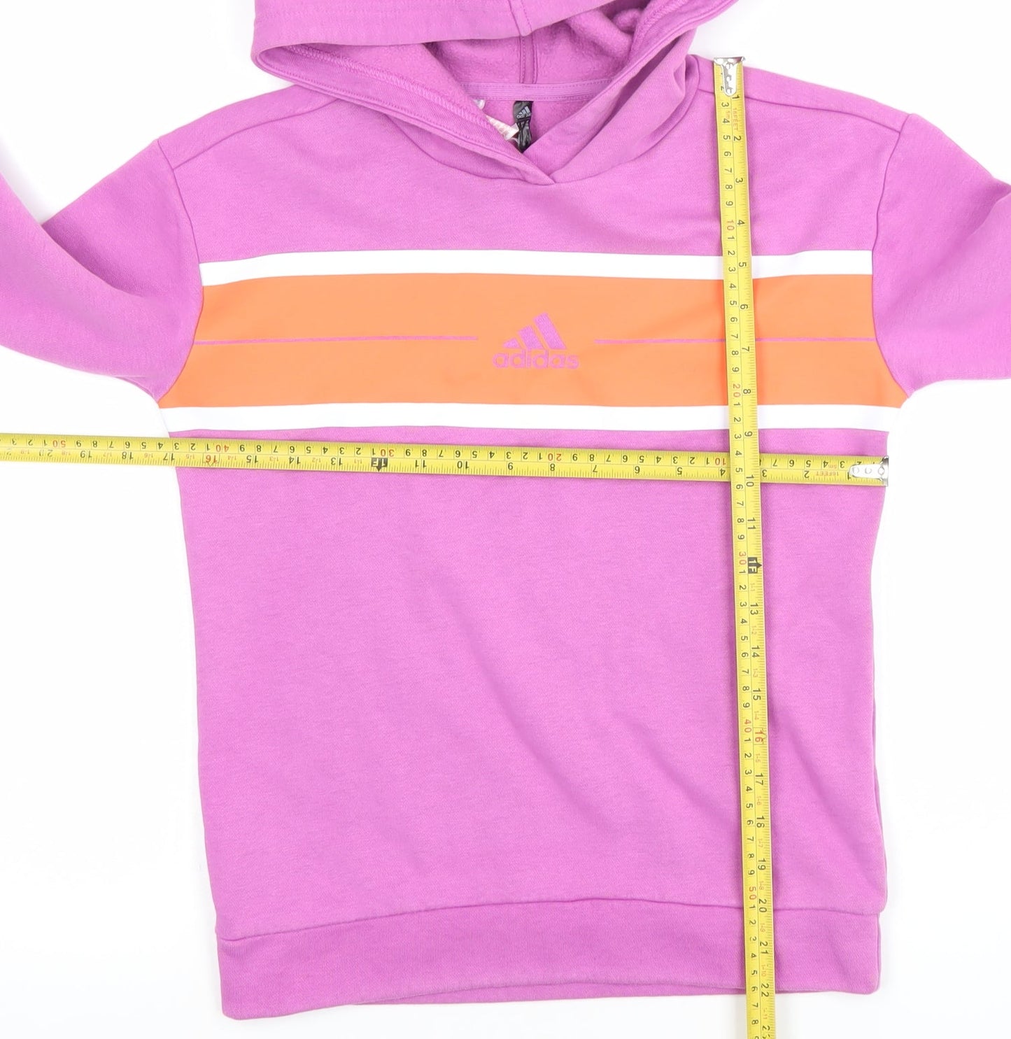 Adidas Girls Pink Pullover Hoodie 11-12 Years Colourblock Logo Fleece
