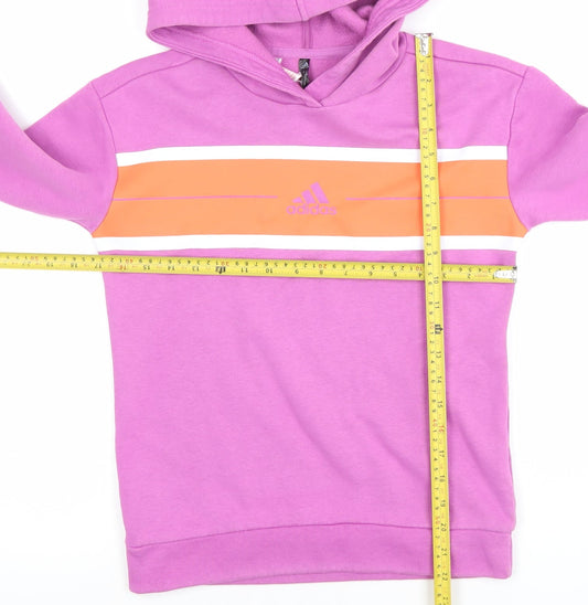 Adidas Girls Pink Pullover Hoodie 11-12 Years Colourblock Logo Fleece