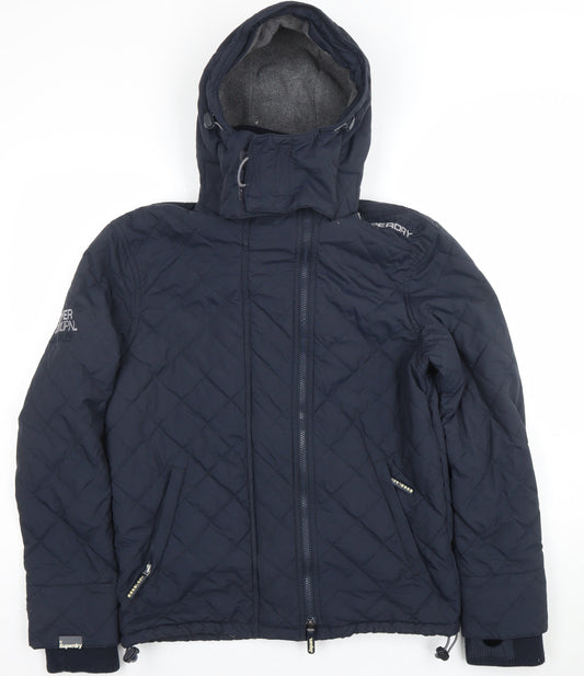 Superdry Men's Blue Quilted Hooded Jacket Medium