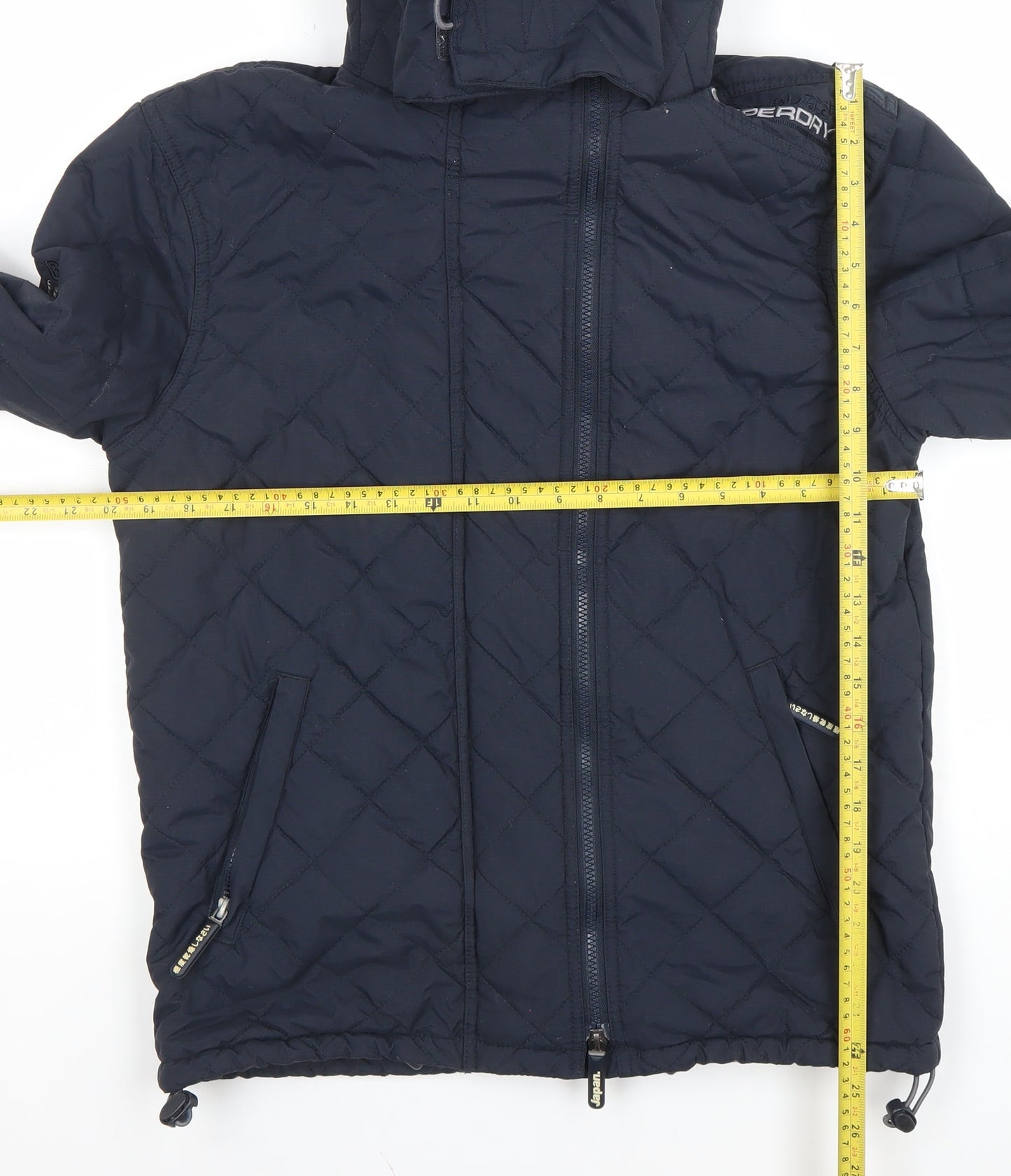 Superdry Men's Blue Quilted Hooded Jacket Medium