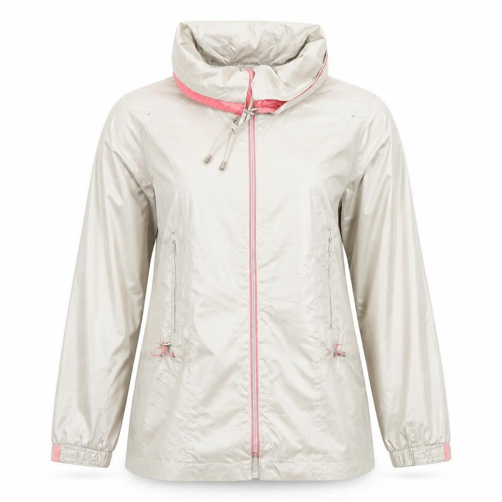 Franztex Womens Beige Hooded Rain Coat Jacket L Lightweight
