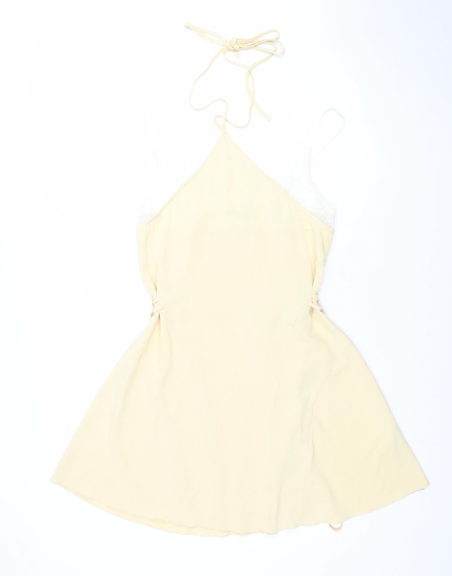ZARA Women Beige Lace Slip Dress Size 8 V-Neck Strappy Short