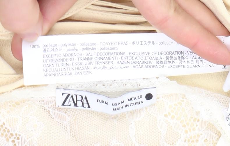 ZARA Women Beige Lace Slip Dress Size 8 V-Neck Strappy Short