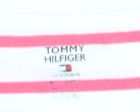 Tommy Hilfiger Womens Pink Striped V-Neck Cotton T-Shirt Size M