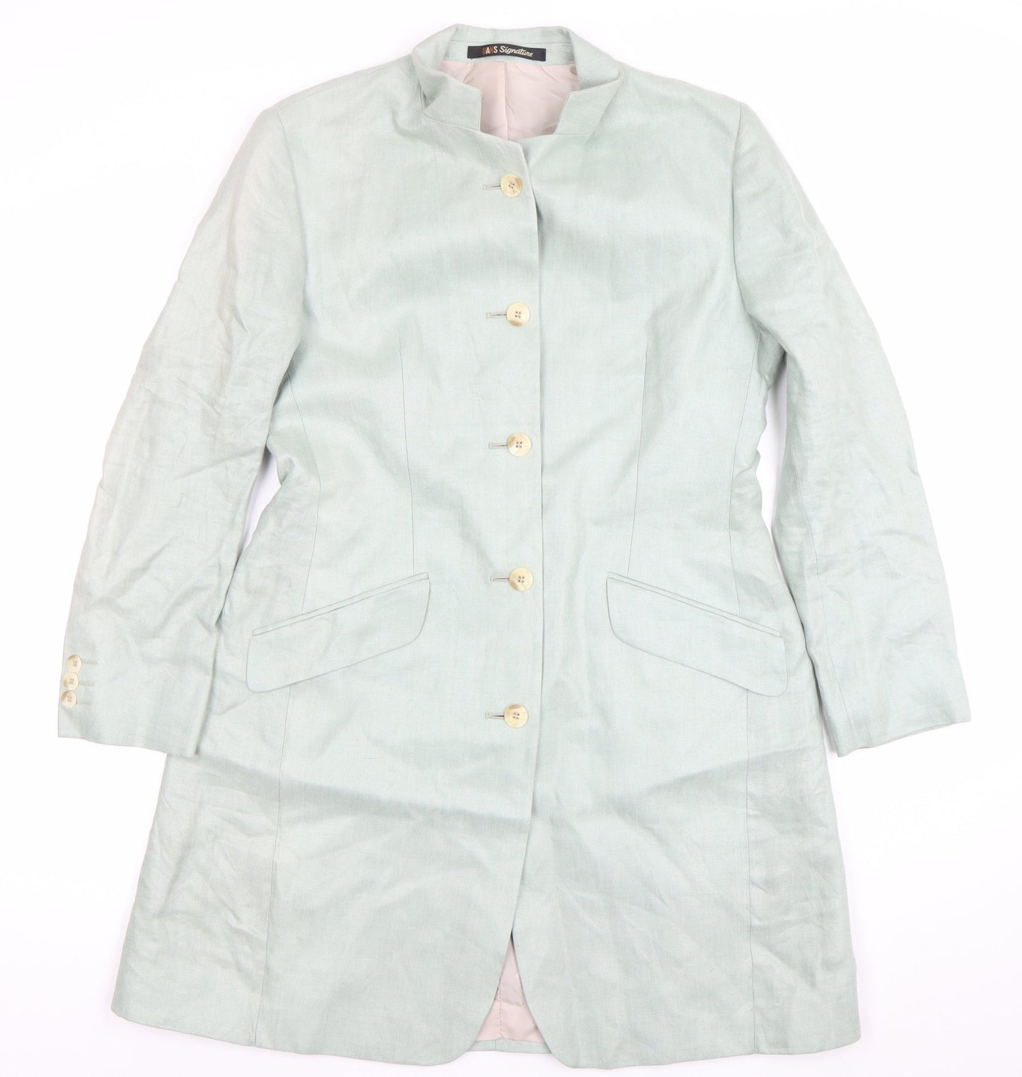 DAKS Signature Women Green Linen Long Blazer Jacket Size 12