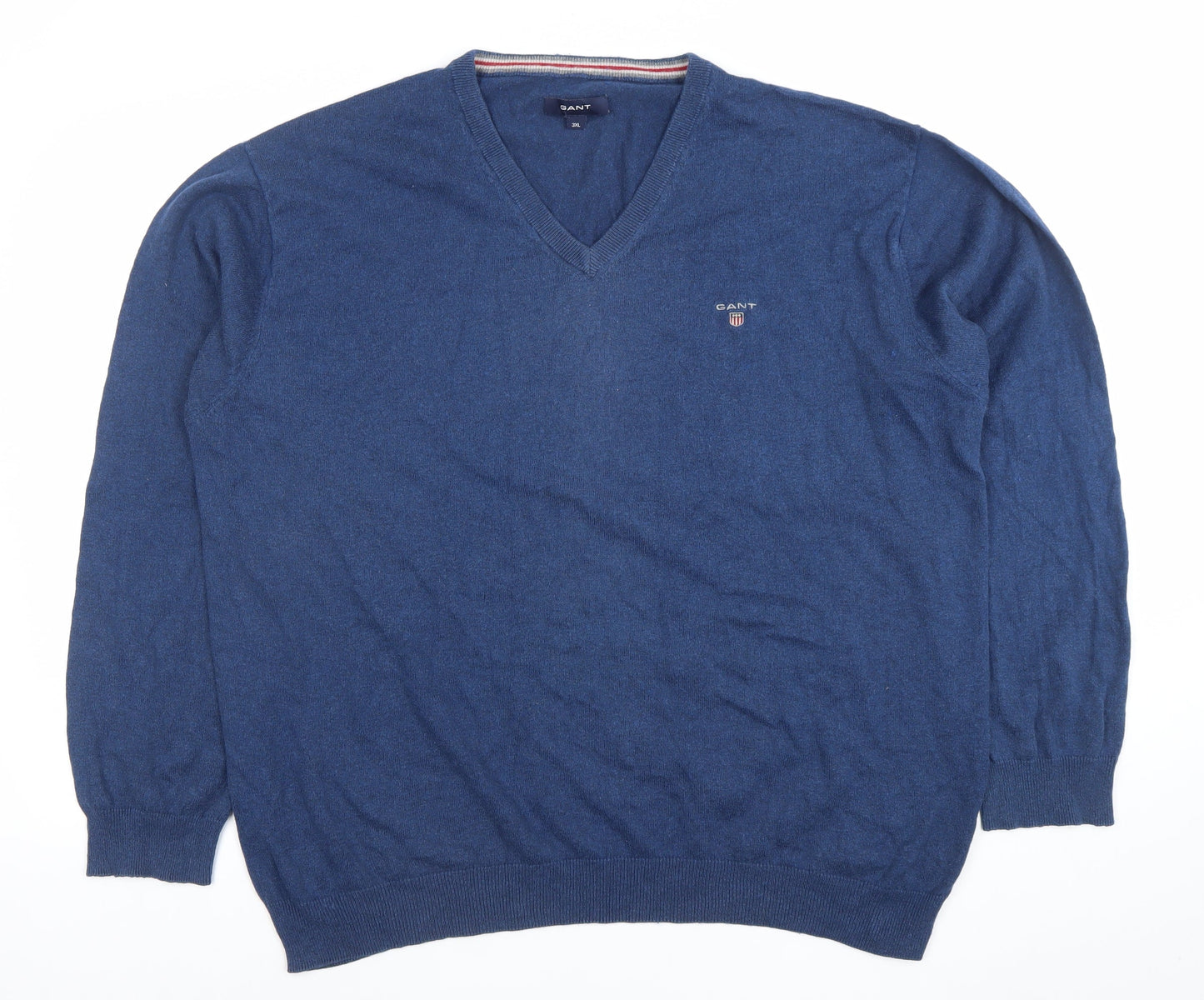 Gant Men’s Blue 3XL Cotton Wool V-Neck Pullover Jumper